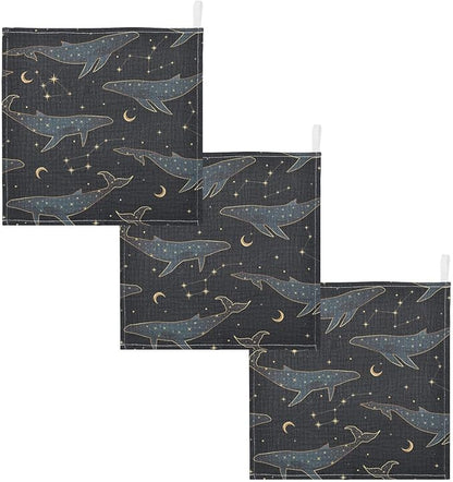 vvfelixl Baby Muslin Washcloths Celestial Constellation Whale Baby Burp Cloths Cotton Baby Face Towel for Newborn Infants Boys Girls Soft and Absorbent 11.8 X 11.8 in, 3 Pack