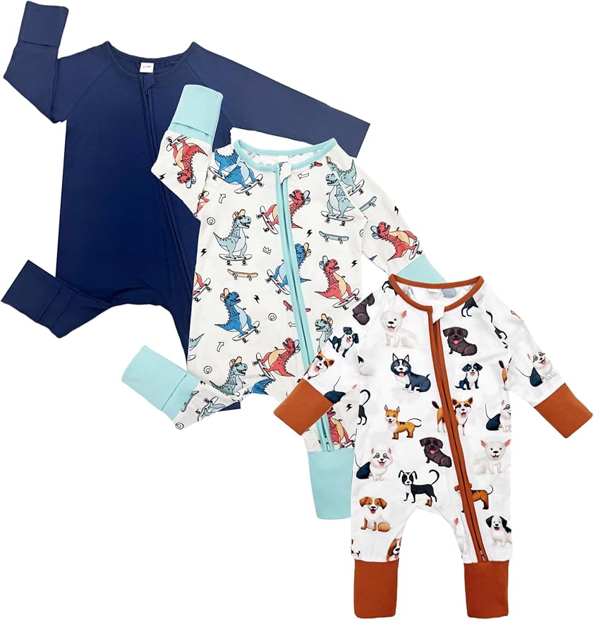 Bow Dream Bamboo Rayon Baby Boy Romper Footed Long Sleeve Footies Newborn Girl Clothes Footless with Zipper and Mitten Cuffs