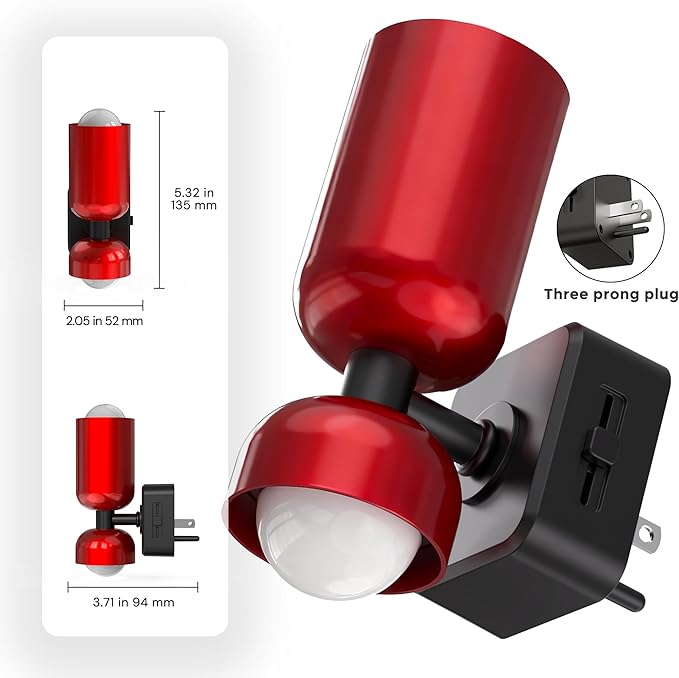 L LOHAS LED Night Light, Night Lights Plug into Wall, 0-100LM Bathroom Night Light, Dusk to Dawn Dimmable Nightlight, Modern Metal Red Nightlight for Bedroom,Mirror Restroom