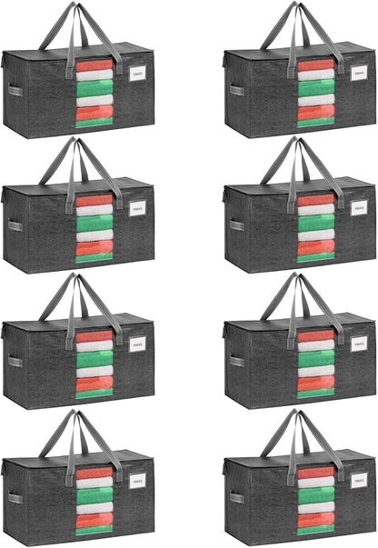 VENO 8 Pack Moving Bags, Christmas Storage Bins, Moving Boxes Alternative, Comforter and Blanket Storage Bags, College Dorm Packing Supplies, Foldable Heavy-Duty Tote with Window (Gray, 8 Pack)