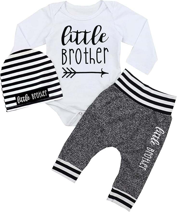 Fommy Newborn Baby Boy Clothes New to The Crew Letter Print Romper+ Pants+Hat 3PCS Outfit