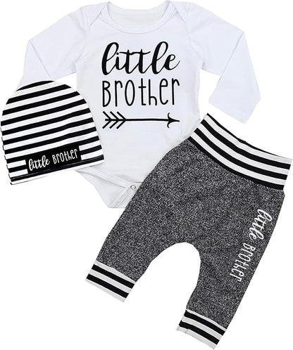 Fommy Newborn Baby Boy Clothes New to The Crew Letter Print Romper+ Pants+Hat 3PCS Outfit