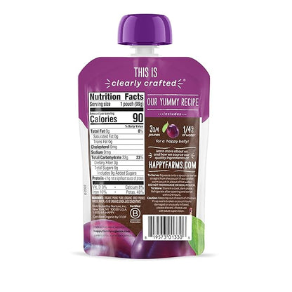 Happy Baby Organics Clearly Crafted Stage 1 Baby Food Pouches, Prunes, 3.5 Ounce Pouch (Pack of 16)