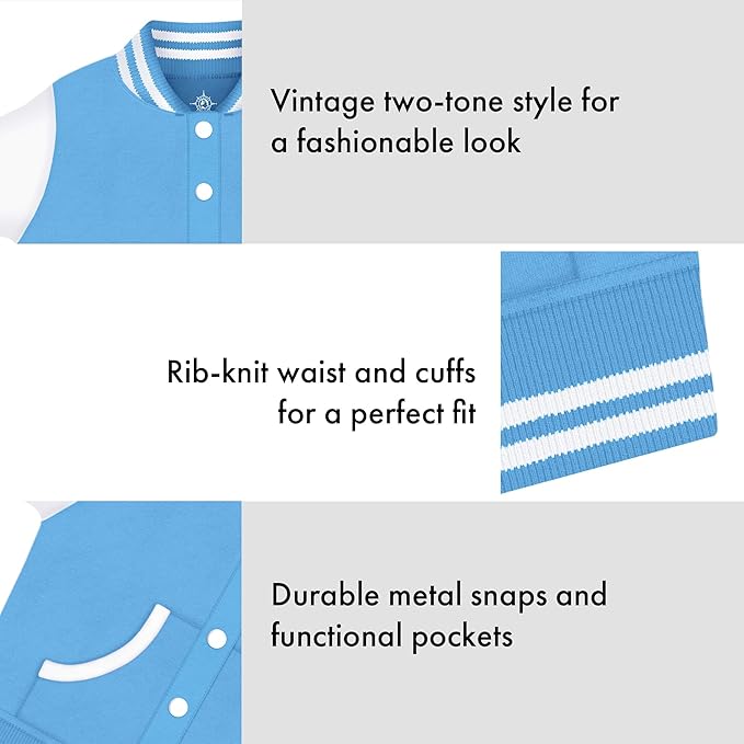 Creative Knitwear College Baby Varsity Jacket Lightweight - Team Logo, Multiple Colors, Unisex, (0 Months - 4T)