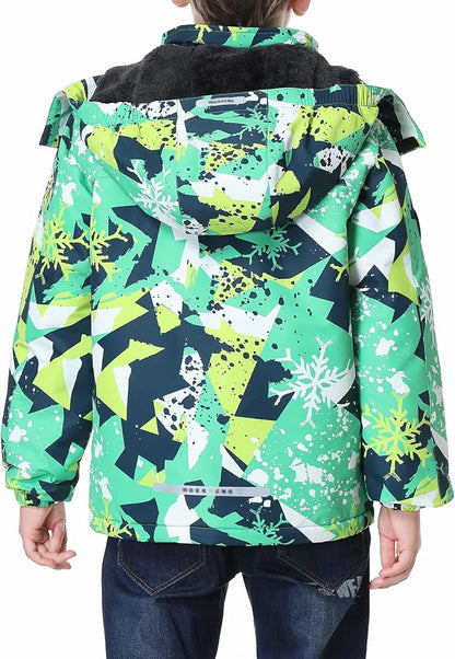Kid's Ski Jacket Waterproof Winter Coat Boy's and Girl's Fleece Snowboarding Jackets with Detachable Hood
