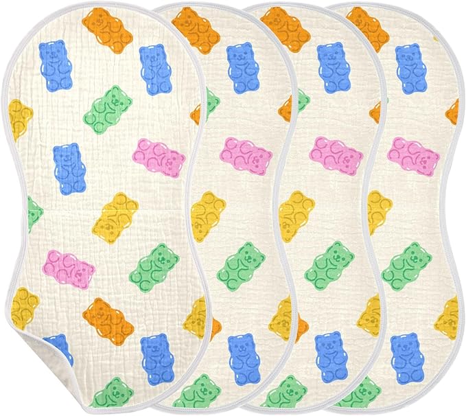 vvfelixl Baby Burp Cloths Colorful Gummy Bears Baby Newborn Cotton Burping Cloths Set Baby Washcloths 4 Pack