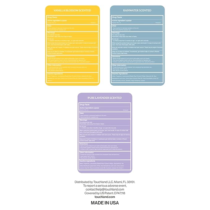 Touchland Hydrating Hand Sanitizer Spray, BLOSSOM Trio Set (Lavender, Vanilla, Rainwater), 1 FL. OZ. Travel Size Power Mist Sprays (Set of 3)