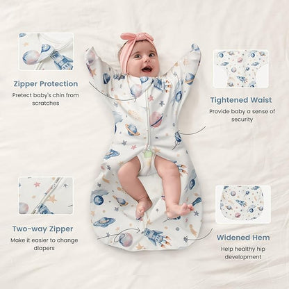 ZIGJOY Baby Transitional Swaddles for Newborns: 0.5 Tog Arms Up Sleep Sack 3-6-12 Months Soft Cotton Shark Fin 2 Way Zipper