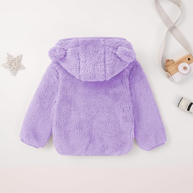 Baby Toddler Boys Girls Fleece Jacket with Hood Zip Up Cute Bear Coats for Infant Boys Girls Fuzzy Jacket with Ear 1-5T