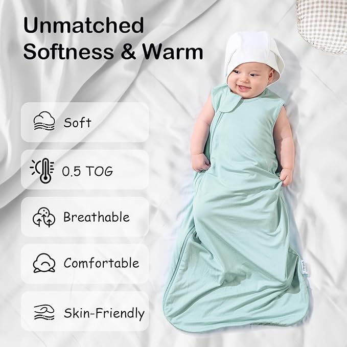 Supersoft Rayon Made from Bamboo Sleep Sack 18-24 Months 0.5 Tog Lightweight Toddler Sleep Sack 2t Baby Wearable Blanket with 2-Way Zipper Summer Unisex Sleeping Bag for Babies (2 Pack) Green & Blue