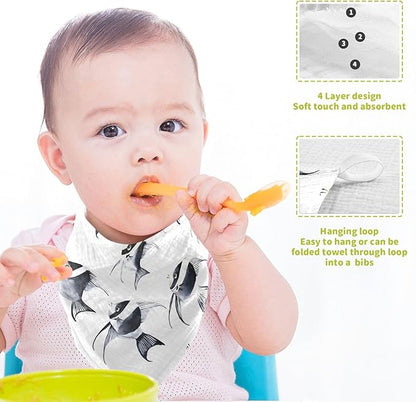 vvfelixl Black and White Angelfish Baby Burp Cloths Baby Muslin Washcloths for Boys Girls Cotton Babys Face Towel for Newborn Infants Soft and Absorbent 11.8 X 11.8 in, 5 Pack