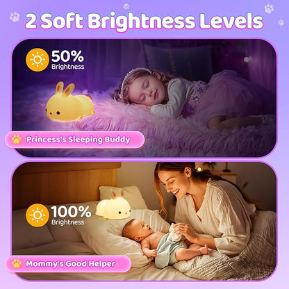 One Fire Night Light for Kids, 16 Colors Bunny Toys Cute Lamp, Soft Silicone Baby Night Light, 1200mAh Portable Dimmable Touch Lamps, Kawaii Room Decor, Easter Bunny Gift for 0-13 Year Old Girl Teens