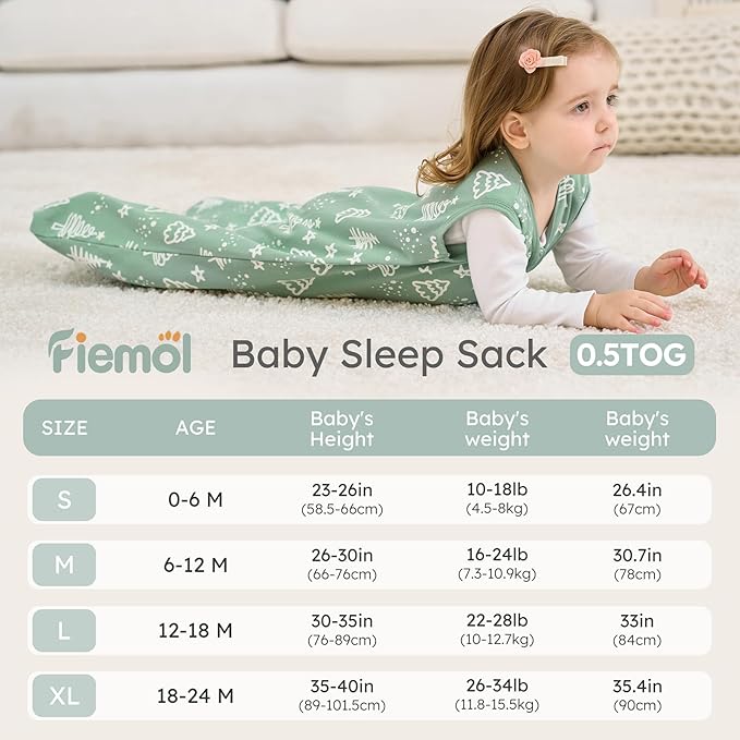 Baby Sleep Sack 0-6 months, 100% Cotton Sleeping Sack for Newborn and Infant, 3 Pack Baby Wearable Blanket for Boy and Girl, 0.5 Tog Lightweight Double Zipper Sleep Bag Green Apricot Bear