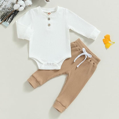 Newborn Baby Boy Girl Clothes Ribbed Knitted Long Sleeve Romper Pants Solid Cotton Infant Fall Winter Outfits 2Pcs