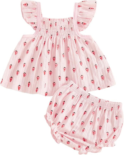 Mubineo Baby Girl Summer Clothes Cute Ruffle Tops Dress Shorts Outfits Set Infant Toddler Shrit Bloomers Princess Outfit