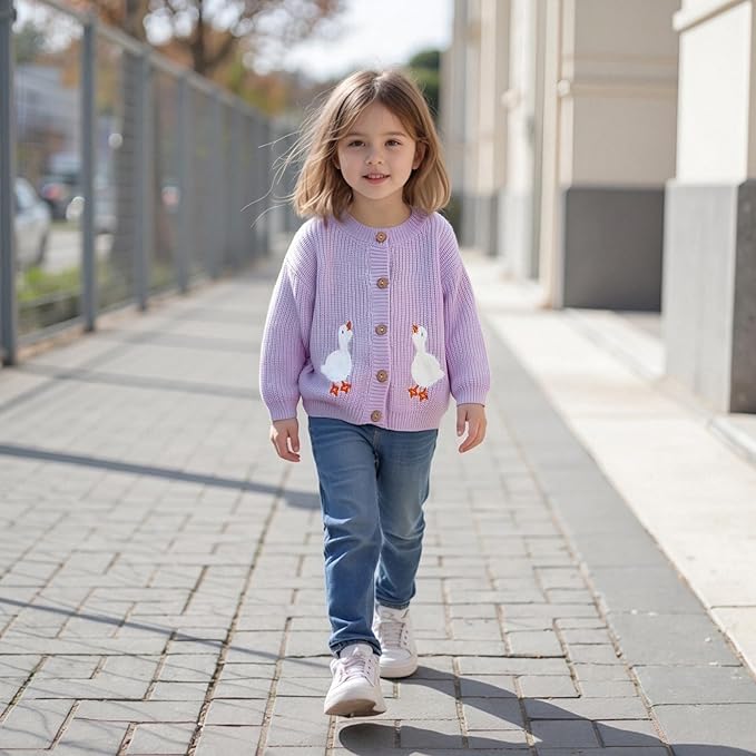 Baby Girl Cardigan Sweater Toddler Goose Embroidered Button Down Knit Sweaters Fall Winter Knitwear Jacket Clothes