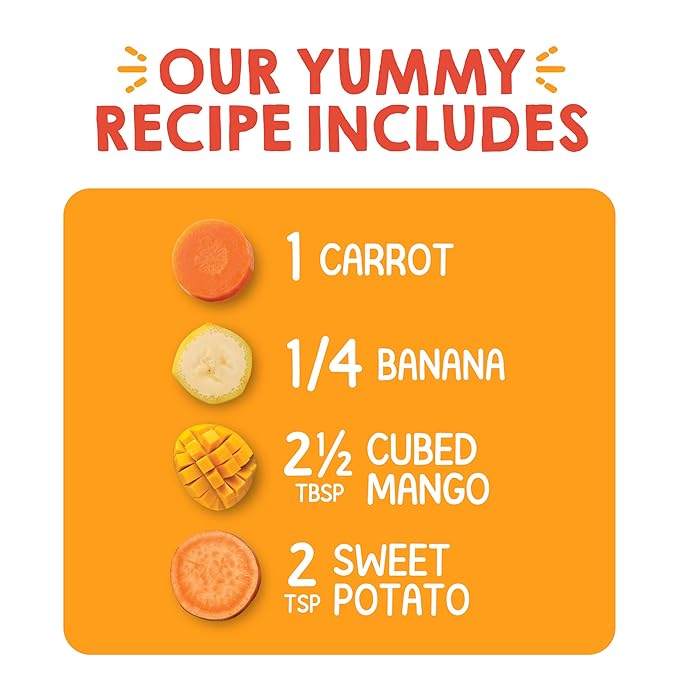 HAPPYTOT Organics Stage 4 Baby Food Pouches, Gluten Free, Vegan Snack, Love My Veggies, Fruit & Veggie Puree, Carrot, Banana, Mango & Sweet Potato, 4.22 Ounce (Pack of 16)