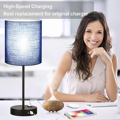 Lynnoland 2 Pack Touch Control Table Lamps with 2 USB & AC Outlet, 3-Way Dimmable Bedside Nightstand Lamps for Bedroom Living Room Nursery, 800 Lumens 5000K Daylight Bulbs Included