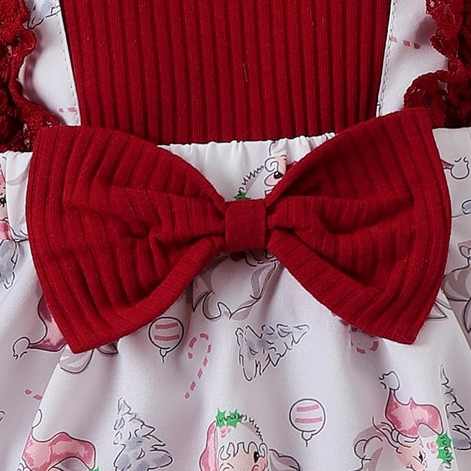 Hnyenmcko Newborn Baby Girl Christmas Clothes Infant Red Plaid Romper Dress Ruffle Long Sleeve Ribbed Bodysuit Headband Set