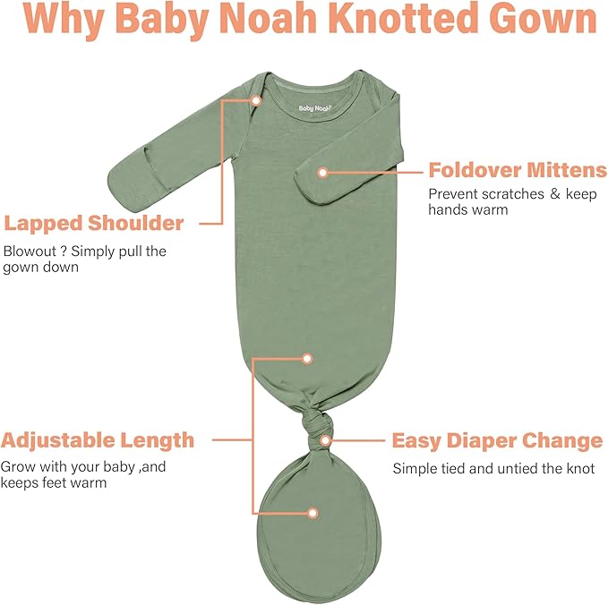 Newborn Baby Knotted Gown, Ultra-Soft Infant Sleeper Coming Home Outfit with Hat, Bowknot (2 Packs)