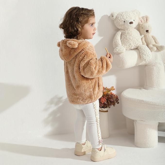 Baby Toddler Boys Girls Fleece Jacket with Hood Zip Up Cute Bear Coats for Infant Boys Girls Fuzzy Jacket with Ear 1-5T