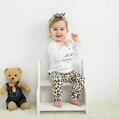 KuKitty 3Pcs Baby Girl Outfits Set Long Sleeve T-Shirt Tops Flowers Pants with Headband