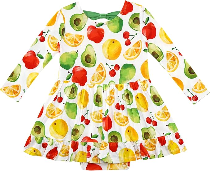 Baby Girl Bodysuit Dress Long Sleeve Twirl Dresses Bamboo Viscose Clothes with Snaps for Easy Diaper Changes