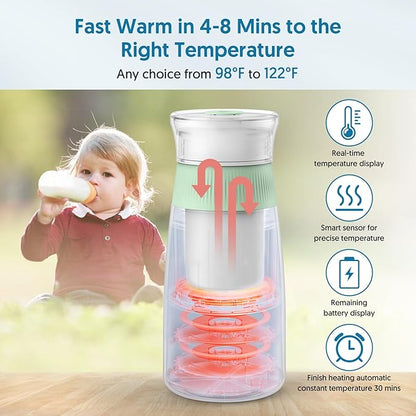 Portable Milk Warmer & Mixer, Cordless Travel Bottle Warmer for Breastmilk, Formula or Water, 10 oz Big Capacity, Big Battery Capacity for Journey, Calienta Biberones Portátil