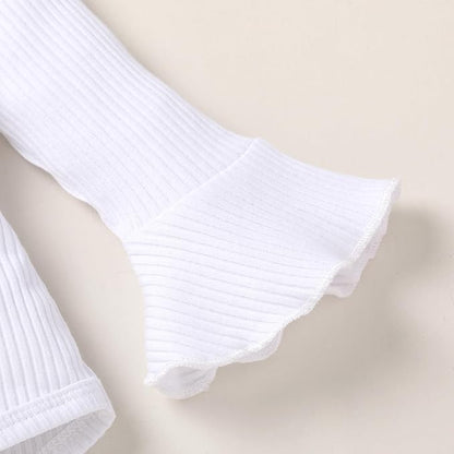 Tiny Cutey Newborn Baby Girl Clothes Bell Sleeve Romper and Corduroy Overalls Shorts Infant Girl Fall Outfits