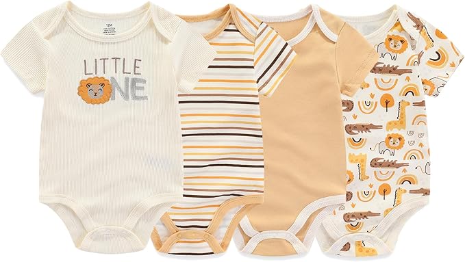 Unisex Baby Cotton Bodysuits 4-pack Short Sleeve Newborn Clothes