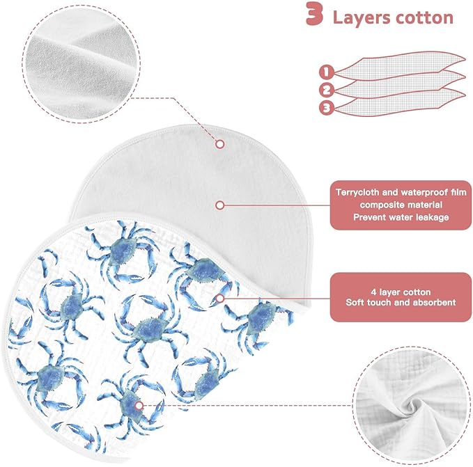 vvfelixl Muslin Burp Cloths Blue Crabs Baby Washcloths for Baby Girl Boys 2 Pack