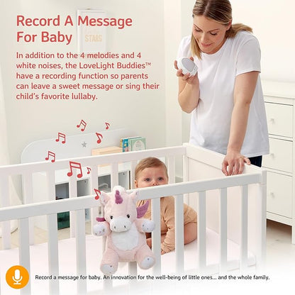 Cloud b LoveLight Buddies Sound Machine with White Noise, Soothing Lullabies & Gentle Nightlight | Voice Recorder | USB Rechargeable | Adjustable Settings & Auto-Shutoff | Lily The Unicorn
