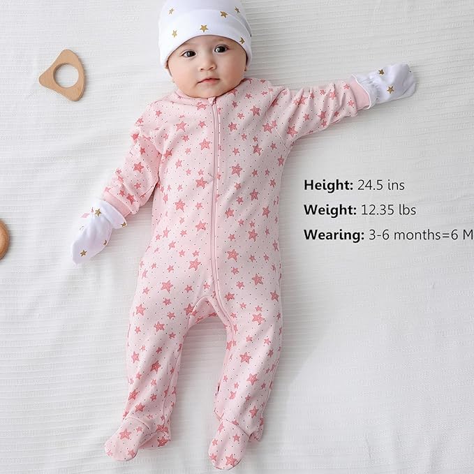 Newborn Baby One-Piece Footies Romper 2-Way Zip Cotton Bodysuit Long-Sleeve Jumsuit 4-Pack, 0-12 Months