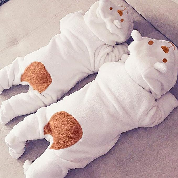 Newborn Baby Bear Fleece Romper One-Piece Footies Jumpsuit Pajama Infant Outfit for Baby Boys Girls
