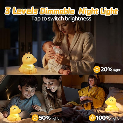 Mewaii Huggwaii Squishy Dinosaur Night Light for Kids, 4 White Noise Dimmable Silicone Kids Night Light, Long Battery Life Rechargeable Dinosaur Lamp,Toddler Nightlight,Boys & Baby Gifts Room Decor