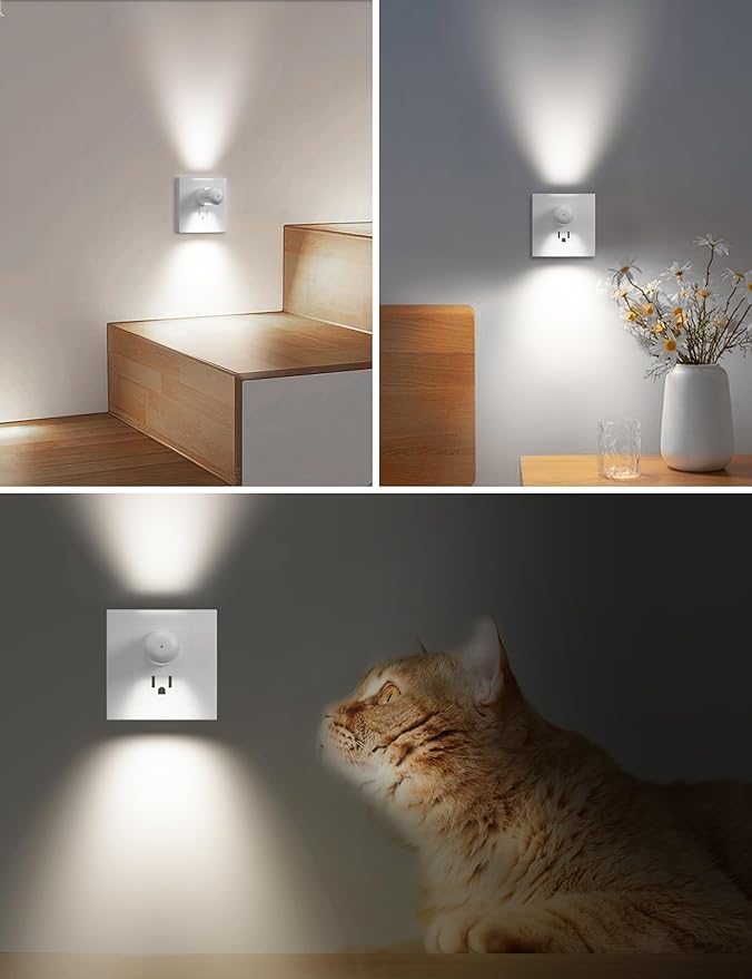 6 Pack Mini LED Night Light Plug in Wall - Dusk to Dawn Auto On/Off, 4000K Cool White 100 Lumen, 360° Adjustable Lighting for Bedroom, Bathroom, Stairs, Kids Room, Hallwayay