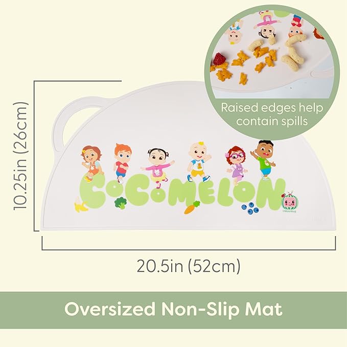CoComelon Silicone Placemats for Toddlers - Non Slip Placemats for Kids, Reusable Portable Kids Placemat for Dining Table, Baby Food Mat for Restaurants and Home, Baby Placemat with Raised Edges