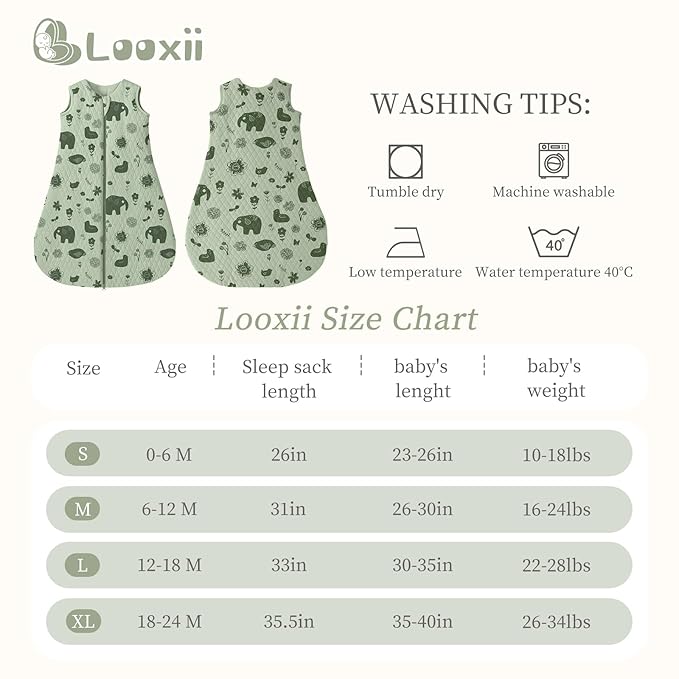 Looxii Baby Sleep Sack 6-12 Months 2.5 TOG Baby Wearable Blanket, Cotton Quilted Infant Toddler Sleeping Bag 2-Way Zipper Warm Toddler Sleep Sack for Winter