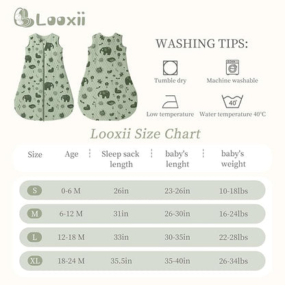 Looxii Baby Sleep Sack 6-12 Months 2.5 TOG Baby Wearable Blanket, Cotton Quilted Infant Toddler Sleeping Bag 2-Way Zipper Warm Toddler Sleep Sack for Winter
