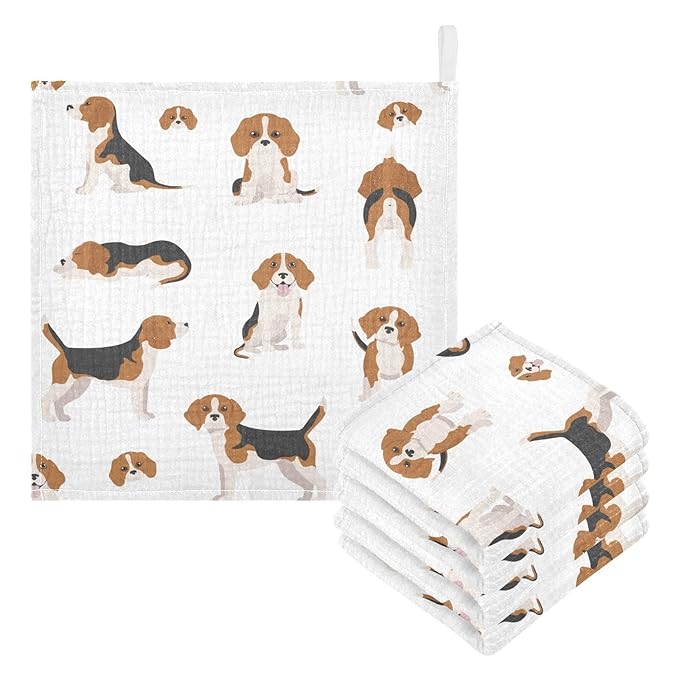 vvfelixl Baby Muslin Washcloths Beagle Puppy Baby Burp Cloths Cotton Baby Face Towel for Newborn Infants Boys Girls Soft and Absorbent 11.8 X 11.8 in, 3 Pack