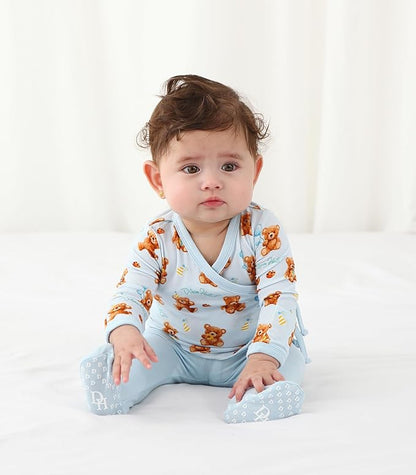 Newborn Baby Girls Clothes-Viscose Made from Bamboo, Long Sleeve Kimono Top and Pants Set Soft Infant Outfits