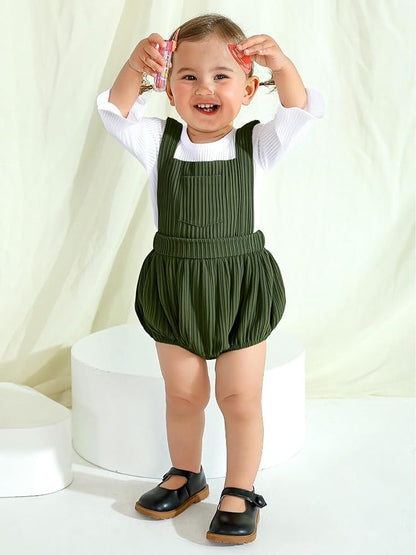 Tiny Cutey Newborn Baby Girl Clothes Bell Sleeve Romper and Corduroy Overalls Shorts Infant Girl Fall Outfits