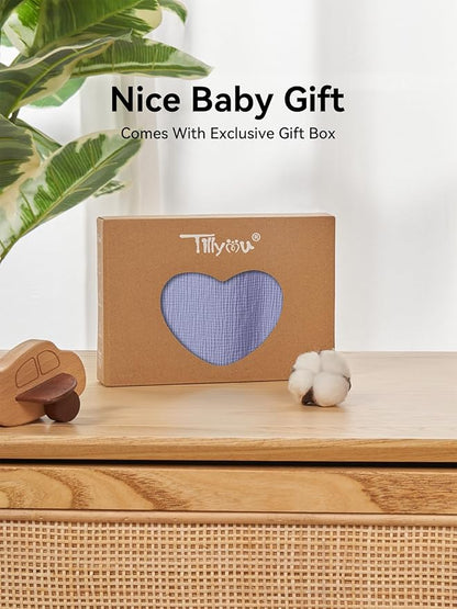 TILLYOU Baby Car Seat Cover, Breathable Muslin Cotton Infant Car Seat Cover, Lightweight Canopy with Sun and Bug Protection(Blue)