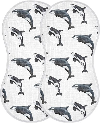 vvfelixl Orca Killer Whale Burp Cloths for Baby Boy Girls Baby Washcloths Burp Rags 1 Pack