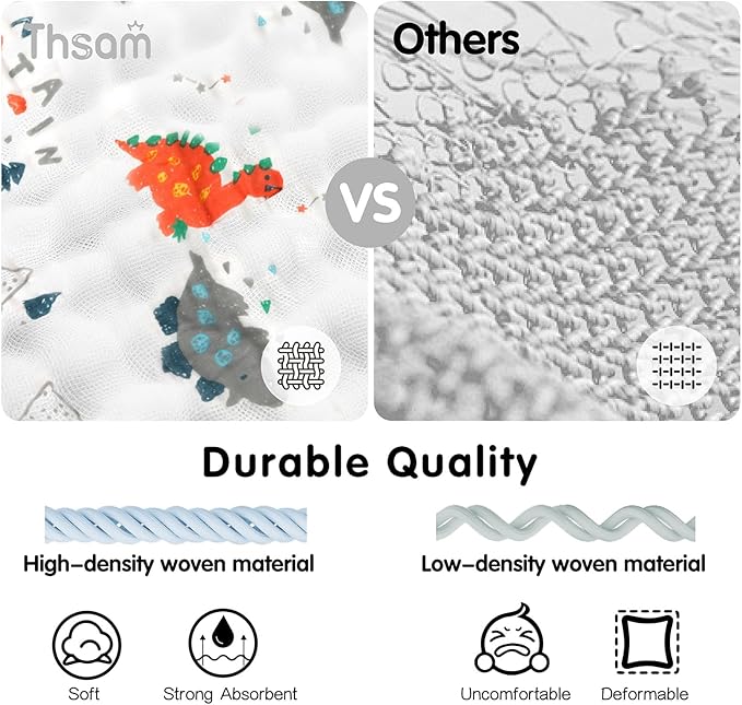 Muslin Burp Cloths 100% Cotton 20''x10'' Hand Washcloths for Baby, Super Soft and Absorbent 6 Layers Baby Burping Cloth for Boys Girls (Dinosaur & Animals, 6 Pack)