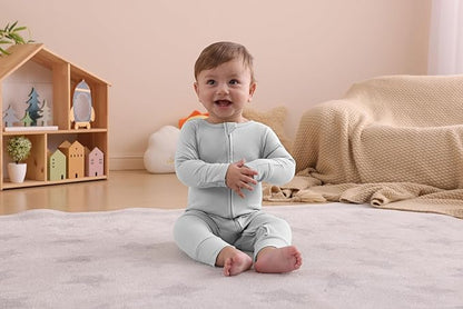 GUISBY Long Sleeve Cotton Pajamas Footless Baby Bodysuits with Zipper and Mittens 3-Pack for Boys Girls