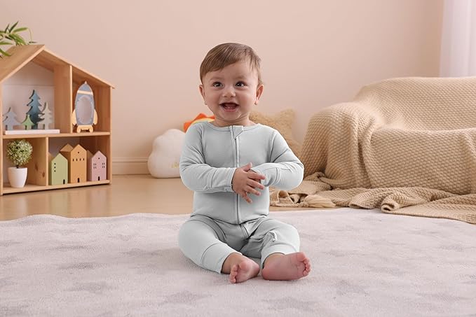 GUISBY Long Sleeve Cotton Pajamas Footless Baby Bodysuits with Zipper and Mittens 3-Pack for Boys Girls