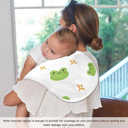 Muslin Baby Burp Cloths Set of 1, Soft Absorbent Cute Frog Muslin Washcloths, Bibs, Face Towel for Newborn Boys Girls, 22 x 11 Inch