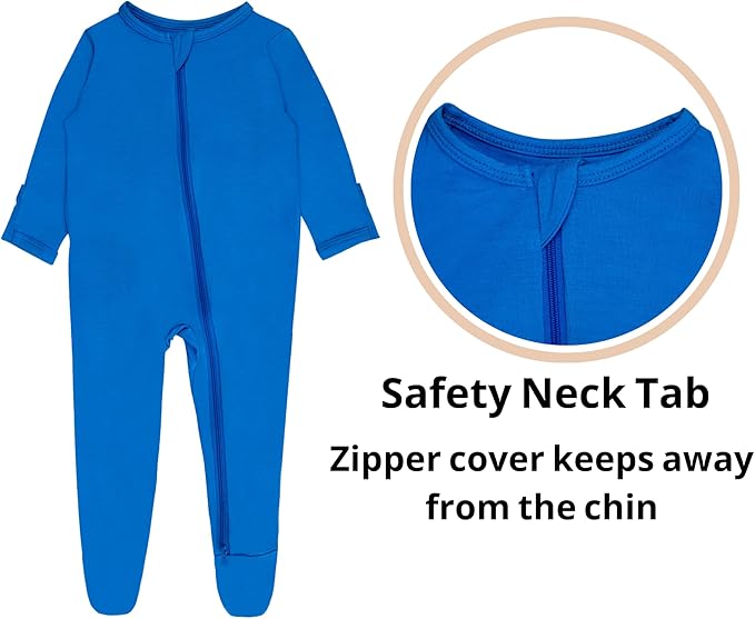 Baby Boy Footed Pajamas with Mittens,Rayon Made from Bamboo Sleepers, 2 Way Zipper Long Sleeve Pjs