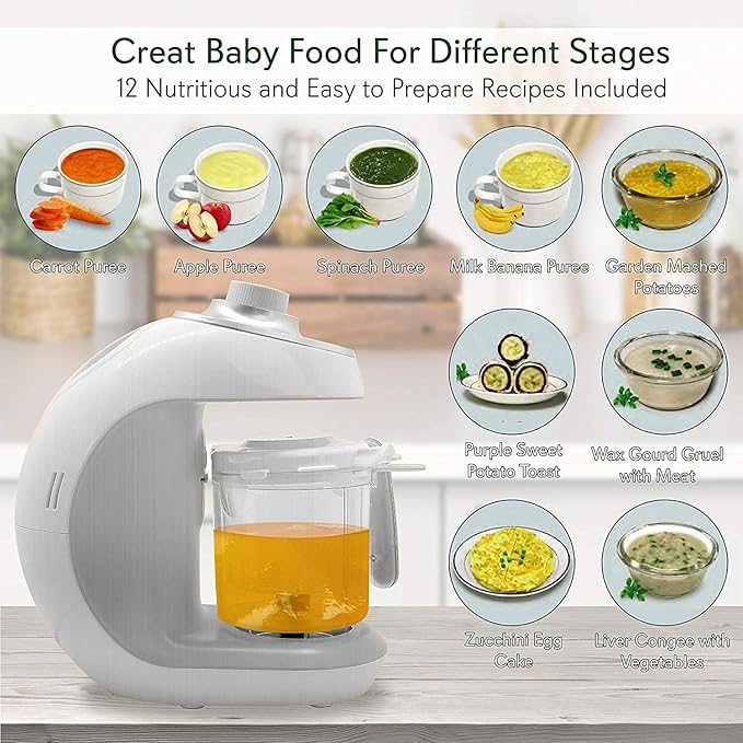 NutriChef Baby Food Maker | 2-in-1 Steam Cooker & Puree Blender | Adjustable Steam Timer | Blend Organic Food for Babies, Infants & Toddlers | Includes Dishwasher Safe Steam Basket & Bowl